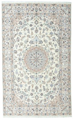 Full view of New Nain rug from Iran / Persia, 310 × 188 cm in Beige tones