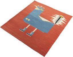 Corner detail of New Kilim Dastan rug showing border pattern and Wool pile