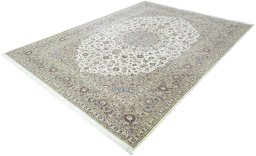 Corner detail of 2000s Kashan rug showing border pattern and Wool pile