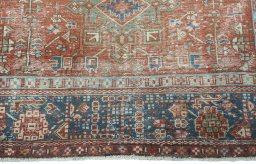 Close-up detail of 1930s Heriz rug from Iran / Persia showing Wool weave