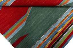 Full view of New Kilim Sofre rug from Turkey, 102 × 108 cm in Multi Color tones