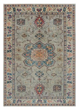 Full view of New Kazak rug from Pakistan, 240 × 167 cm in Gray tones