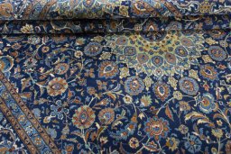 Close-up detail of 2000s Kashmar rug from Iran / Persia showing Wool weave