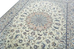 Backside of handmade 2000s Nain rug showing knot structure and weave density