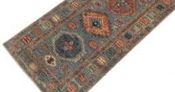 Backside of handmade New Kazak rug showing knot structure and weave density