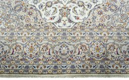 Full view of 2000s Kashan rug from Iran / Persia, 350 × 242 cm in Beige tones