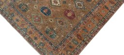 Backside of handmade New Kazak rug showing knot structure and weave density