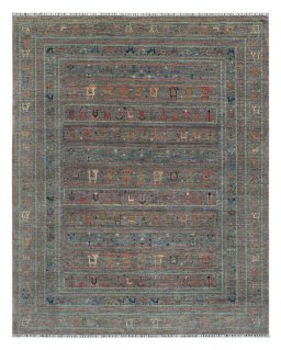 Full view of New Samarkand rug from Pakistan, 318 × 251 cm in Blue tones