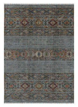 Full view of New Samarkand rug from Pakistan, 296 × 203 cm in Gray tones