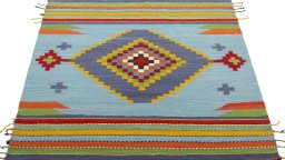 Close-up detail of New Kilim Sofre rug from Turkey showing Wool weave