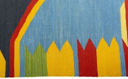 Close-up detail of New Kilim Sofre rug from Turkey showing Wool weave