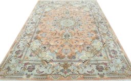 Surface texture of 2000s Tabriz 50/60/70 Raj rug with natural Cork and intricate pattern