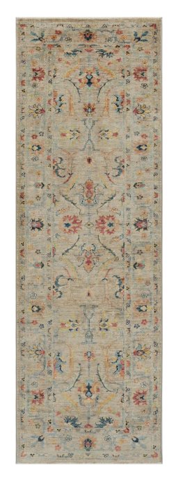 Full view of New Farahan rug from Pakistan, 238 × 77 cm in Beige tones