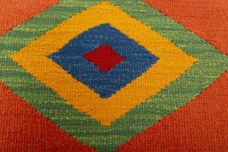 Backside of handmade New Kilim Sofre rug showing knot structure and weave density