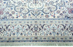Full view of 2000s Nain rug from Iran / Persia, 358 × 256 cm in Beige tones