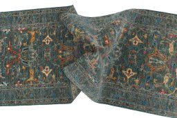 Full view of New Farahan rug from Pakistan, 241 × 77 cm in Green tones