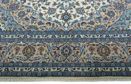 Full view of 2000s Kashan rug from Iran / Persia, 438 × 297 cm in Beige tones
