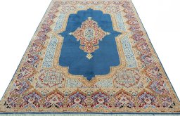 Surface texture of 1970s Kerman rug with natural Wool and intricate pattern