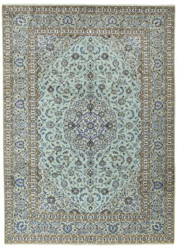 Full view of 2000s Kashan rug from Iran / Persia, 354 × 257 cm in Green tones
