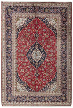 Full view of 2000s Kashan rug from Iran / Persia, 300 × 205 cm in Red tones