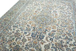 Backside of handmade 2000s Yazd rug showing knot structure and weave density
