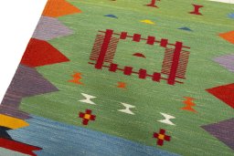 Surface texture of New Kilim Sofre rug with natural Wool and intricate pattern