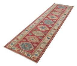 Close-up detail of New Kazak rug from Pakistan showing Wool weave