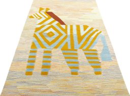 Close-up detail of New Kilim Dastan rug from Turkey showing Wool weave