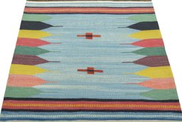Close-up detail of New Kilim Sofre rug from Turkey showing Wool weave