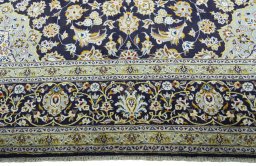 Full view of 2000s Kashan rug from Iran / Persia, 450 × 297 cm in Blue tones