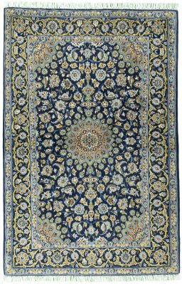 Full view of 2000s Kashan rug from Iran / Persia, 166 × 109 cm in Blue tones