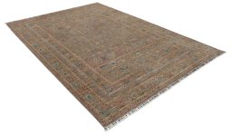 Corner detail of New Samarkand rug showing border pattern and Wool pile