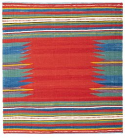 Full view of New Kilim Sofre rug from Turkey, 101 × 92 cm in Multi Color tones