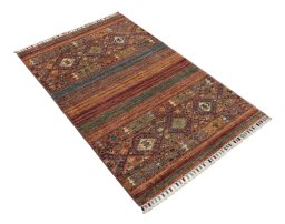 Corner detail of New Samarkand rug showing border pattern and Wool pile