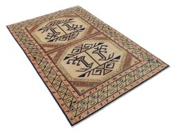 Corner detail of New Kazak rug showing border pattern and Wool pile