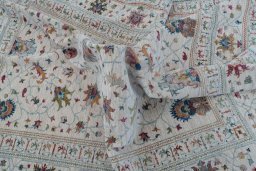 Full view of New Farahan rug from Pakistan, 302 × 246 cm in Beige tones