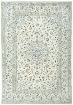 Full view of New Kashan rug from Iran / Persia, 356 × 246 cm in Beige tones