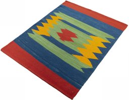 Corner detail of New Kilim Sofre rug showing border pattern and Wool pile