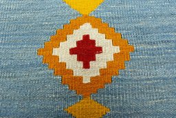 Backside of handmade New Kilim Sofre rug showing knot structure and weave density
