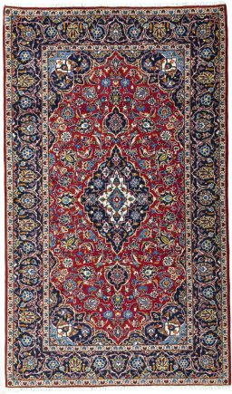 Full view of 2000s Kashan rug from Iran / Persia, 246 × 144 cm in Red tones