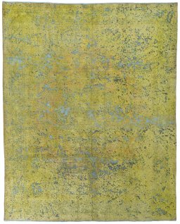 Full view of 1970s Vintage rug from Pakistan, 369 × 295 cm in Yellow tones