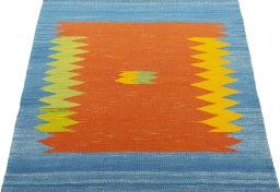 Close-up detail of New Kilim Sofre rug from Turkey showing Wool weave