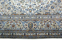 Full view of 2000s Kashan rug from Iran / Persia, 405 × 290 cm in Beige tones