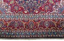 Full view of 2000s Kashan rug from Iran / Persia, 407 × 249 cm in Blue tones