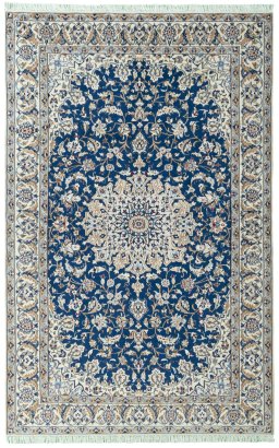 Full view of 2000s Nain rug from Iran / Persia, 280 × 180 cm in Blue tones