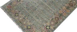 Backside of handmade New Samarkand rug showing knot structure and weave density