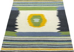 Close-up detail of New Kilim Sofre rug from Turkey showing Wool weave
