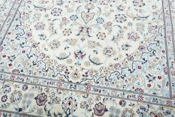 Close-up detail of 2000s Nain rug from Iran / Persia showing Wool weave