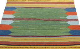 Close-up detail of New Kilim Sofre rug from Turkey showing Wool weave