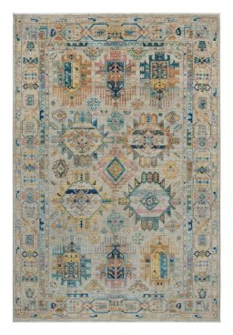 Full view of New Samarkand rug from Pakistan, 247 × 167 cm in Beige tones